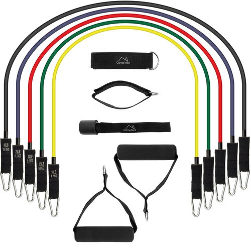 Campteck 11pcs Bandes De Résistance Tube Bande Elastique Avec Poignées, Ancrage De Porte, Sangles De Chevilles, 5 Bandes D'exercice Pour Fitness Yoga Pilâtes Gym Mobilité Rééducation Kinésithérapie