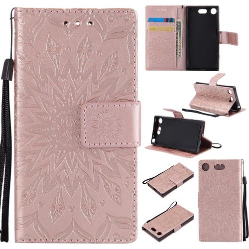 Coque Sony Xperia Xz1 Compact Portefeuille Étui En Cuir Pu Flip Case Tournesol Motif Embossed Housse Avec Emplacements Pour Cartes Et Fonction Support Pour Sony Xperia Xz1 Compact