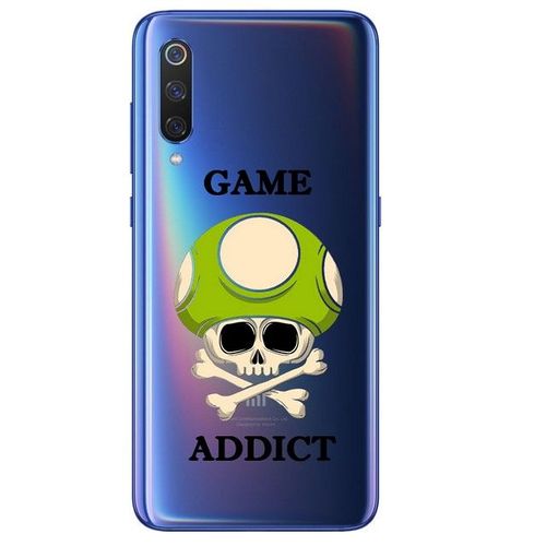 Coque Xiaomi Mi 9 Game Over Addict Tete De Mort Vert Skull Geek Retro Transparente