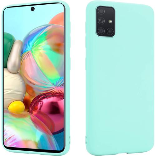 Coque Pour Samsung Galaxy A51 Anti-Poussière Étui De Protection En Silicone Tpu Premium Résistant Aux Chocs Protecteur D'écran Et De Caméra Housse Ajustement Parfait Mat Turquoise