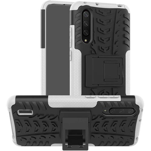 Coque Xiaomi Mi 9 Lite, Double Couche 2 En 1 Hybride Couverture Blindée Robuste Defender Cover Avec Support Etui De Protection De Résistance Aux Chocs Pour Xiaomi Mi 9 Lite - Blanc