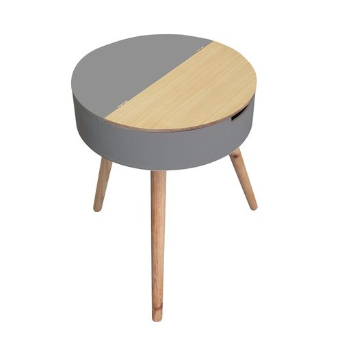 Table D'appoint Coffre Scandinave - Diam. 45 Cm - Gris