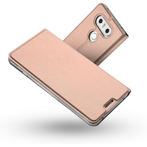 Coque Lg G6,Ultra Mince En Cuir Pu Premium Housse À Rabat Portefeuille Coque Antichoc Tpu Protection Complète Étui De Bumper Folio À Clapet Avec Fermoir Magnétique Pour Lg G6 Rose