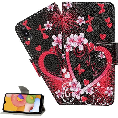 Coque Galaxy A20s Portefeuille Etui Housse Pour Samsung Galaxy A20s Coque Paillette Fleur Papillon Chat Pu Cuir Flip Wallet Étui Couverture Pour Samsung Galaxy A20s Xc4 Flower Love