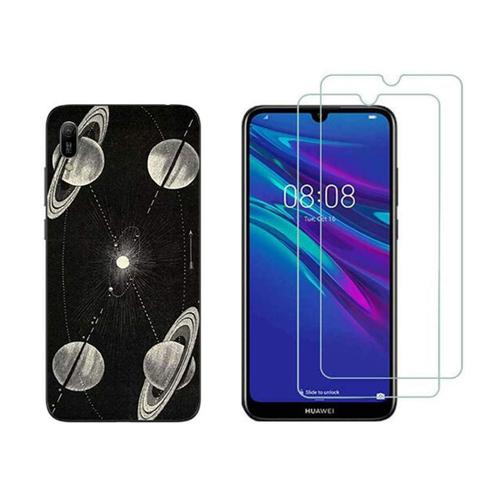 Coque Et Films Pour Huawei Y6 2019 - Coque Fantaisie Souple Solide Anti Choc + 2 Films Protection Écran Verre Trempé Résistant - Espace