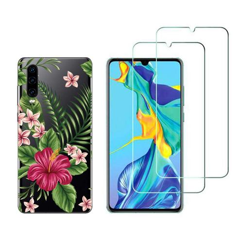 Coque Et Films Pour Huawei P30 - Coque Fantaisie Souple Solide Anti Choc + 2 Films Protection Écran Verre Trempé Résistant - Exotique