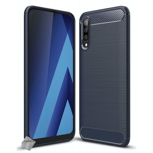 Housse Etui Coque Silicone Gel Carbone Pour Samsung Galaxy A70 + Film Ecran - Bleu Fonce