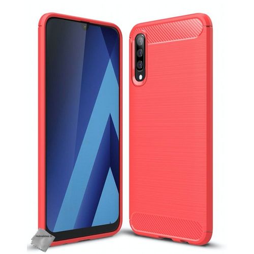 Housse Etui Coque Silicone Gel Carbone Pour Samsung Galaxy A70 + Verre Trempe - Rouge