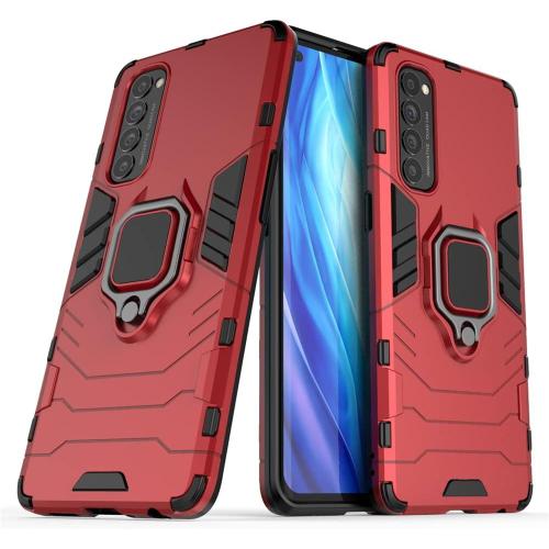 Coque Compatible Avec Oppo Reno 4 Pro 4g, Antichoc Militaire Magnétique Fermoir Anneau Réglable Anti-Rayure Pc Rigide Bumper Housse Protection Etui Pour Oppo Reno 4 Pro 4g. Rouge Kk