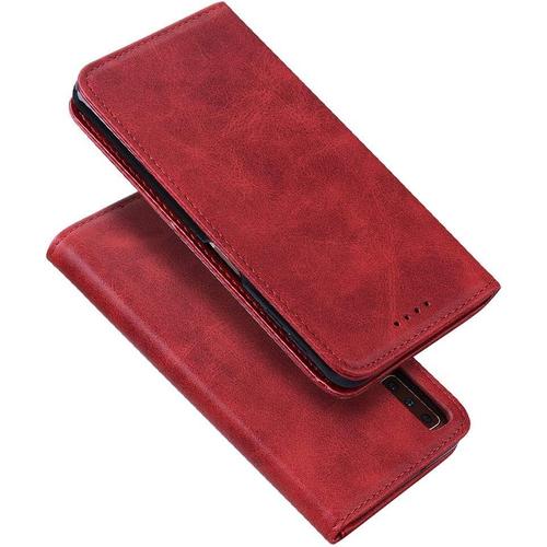 Coque Samsung Galaxy A7 2018, Cuir Pu Rétro Et Coque Souple Élégante Fonction Support Emplacements Pour Cartes Et Portefeuille Fermeture Magnétique Pour Samsung Galaxy A7 2018 Rouge