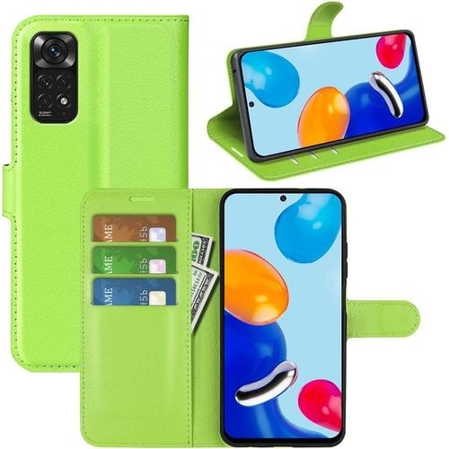 Coque Pour Xiaomi Redmi Note 11 4g, Stand Pour Téléphone Portable/Avec Emplacements Pour Cartes De Crédit/Couvercle De Fermeture Magnétique,Pour Xiaomi Redmi Note 11 4g Housse Vert