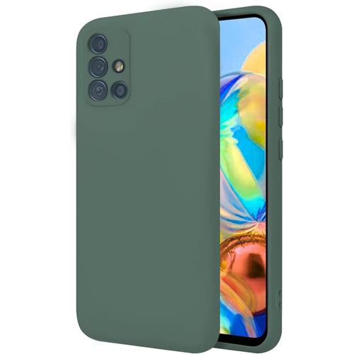 Coque Pour Samsung Galaxy A71 6.7"" Étui Rigide Vert Militaire Silicone Liquide Premium Doux Doublure Intérieure En Microfibre Protège L'appareil Photo Antidérapant Résistant Rayures