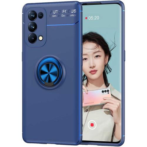 Coque Pour Oppo Reno 6 Pro 5g Oppo Reno6 Pro 5g, Tpu Silicone En Gel Antichoc Housse Protection Étui, Bumper Case Cover Avec Anti Scratch, Anneau Rotation De 360 ° Degres, Bleu+Bleu