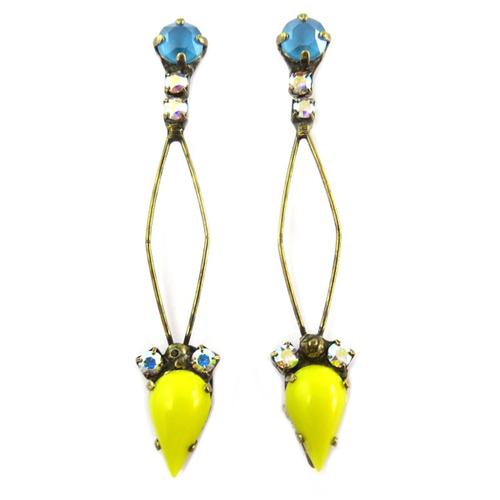 Lily-Crystal [P9779] - Boucles D&#39oreilles Artisanales &#39mythique Syracuse&#39 Jaune Turquoise Doré - 60x9 Mm