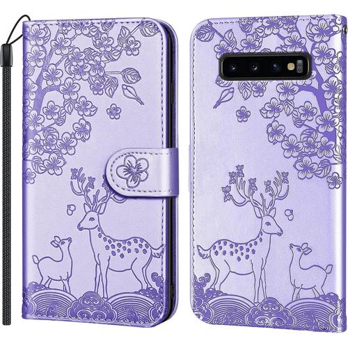 Coque Pour Samsung Galaxy S10 Pluspochette Protection Etui Housse Premium En Cuir Pufermeture Magnétique Emplacements Cartes Flip Case Stand Cover Pour Samsung Galaxy S10 Plus Mauve