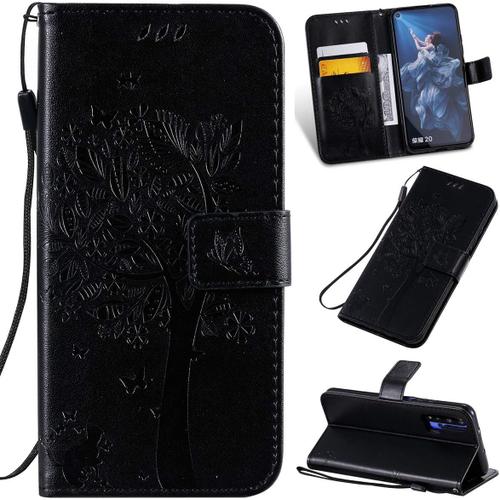 Coque Huawei Honor 20 Honor 20 Pro Nova 5t Chat Arbre Motif Étui En Pu Cuir Flip Case De Protection Portefeuille Stand Cover Etui Housse Pour Huawei Honor 20 Honor 20 Pro Nova 5t Cas