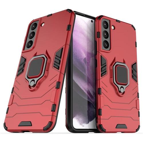 Coque Compatible Avec Samsung Galaxy S22 Plus Antichoc Militaire Magnétique Fermoir Anneau Réglable Antirayure Pc Rigide Bumper Housse Protection Etui Pour Samsung S22 Plus. Rouge Kk