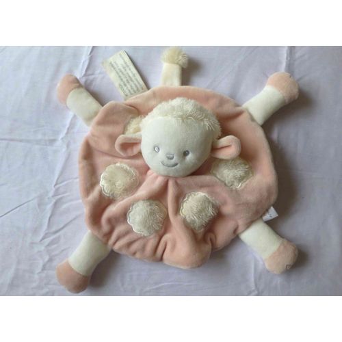 Peluche Doudou Plat Mouchoir Rond Mouton Blanc Et Rose Brioche La Halle Nuages