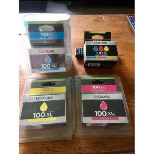 Lot cartouches lexmark 100XL couleur magenta, cyan et jaune