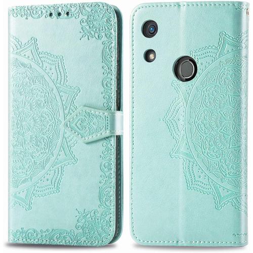 Compatible Avec Coque Huawei Y6 2019/Honor 8a Cuir Rabat Motif Mandala Silicone Antichoc Etui Huawei Y6 Pro 2019 Portefeuille Support Housse Fine Leather Case Pour Filles Femmes-Vert