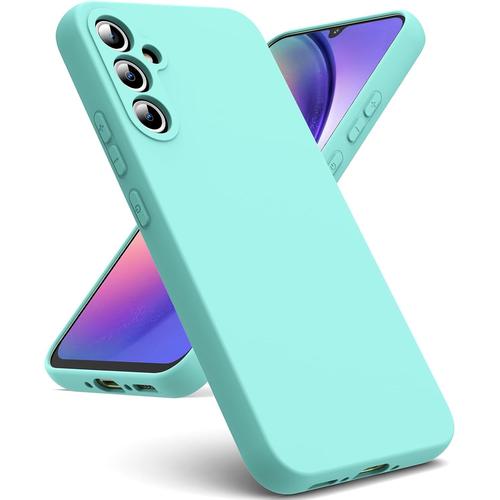 Coque Compatible Avec Samsung Galaxy A54 5g Coque Silicone Liquide Intérieur Microfibre Souple Étuis En Caoutchouc Housse Antichoc Protection Bumper Protecteur Coque A54 - Vert Clair