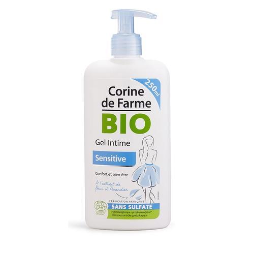 Corine De Farme - Gel Intime Sensitive - Certifié Bio Avec Ecocert Cosmos® Organic - Toilette Intime Peaux Sensibles - Fleurs D¿Amandier - Aloe Vera - Sans Savon - Fabriqué En France - 250ml 