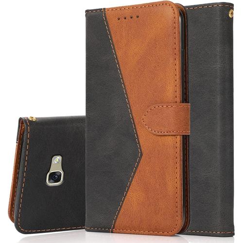 Coque Pour Samsung Galaxy A5 2017 / A520, Housse Étui En Pu Cuir Portefeuille Antichoc Étui À Rabat Clapet Protection Magnétique Flip Cover Wallet Case Avec Carte Fentes Noir Marron