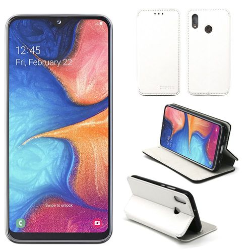 Housse Samsung Galaxy A20e Blanche - Etui Blanc Coque Galaxy A20e Protection Antichoc À Rabat Smartphone 2019 - Accessoires Pochette Case Xeptio
