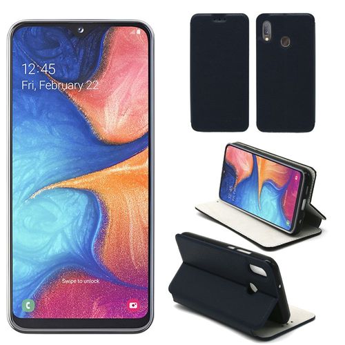 Housse Samsung Galaxy A20e Bleue - Etui Bleu Coque Galaxy A20e Protection Antichoc À Rabat Smartphone 2019 - Accessoires Pochette Case Xeptio