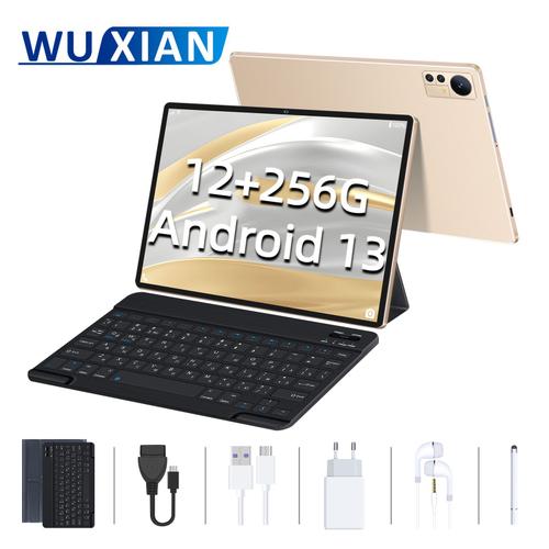 Tablette Tactile WUXIAN S39 (WIFI+ 4G LTE) 10,1 Pouces 1920*1200 IPS+FHD - Android 13 +GMS - RAM 12Go + ROM 256Go - WIFI6 + Double SIM Carte -7000mAh - Doré (Bookcover, Clavier, Stylet)