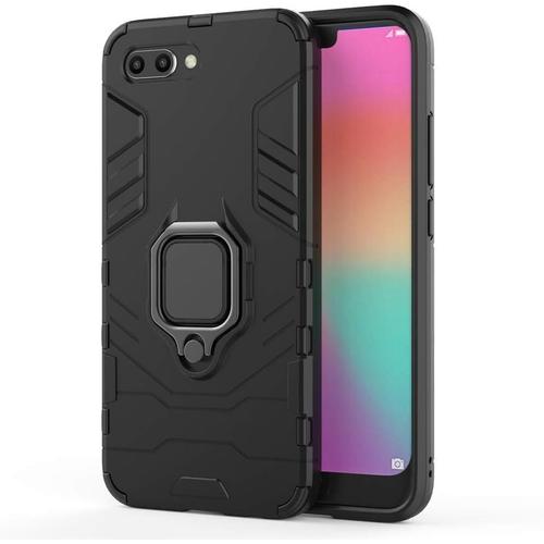 Coque Huawei Honor 10 2 En 1 Armour Style Robuste Hybrides Double Couche Armure Defender Tpu+Pc Hard Coques Case Cover Avec Support Magnétique Car Mount Pour Huawei Honor 10 All Black