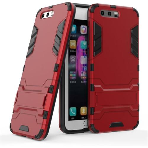 Coque Huawei Honor 9, 2 En 1 Armour Style Robuste Hybrides Double Couche Armure Defender Tpu + Pc Hard Coques Case Cover Avec Kickstand Support Antichoc Coque Pour Huawei Honor 9 -Red