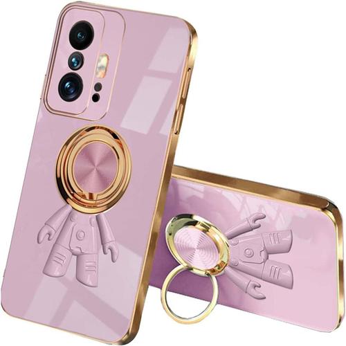 Coque Pour Xiaomi 11t Pro 5g / Xiaomi 11t 5g, Galvanoplastie Motif Conception Protection En Tpu Silicone Premium Souple Fine Housse Antichoc Etui Avec 360 Degrés Rotation Bague, Mauve