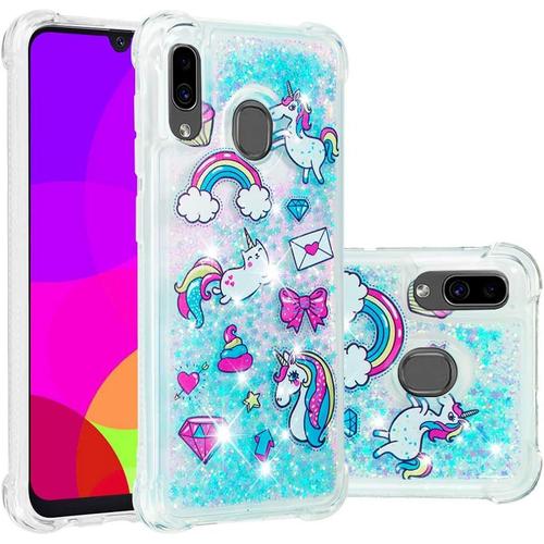 Coque Briller Éclat Pour Galaxy A30, Etui Housse Bleu Liquide Étoiles Paillettes Licorne Soft Cases Etui Arrière Doux Couverture Housse Protection Anti Rayures Pour Samsung Galaxy A30