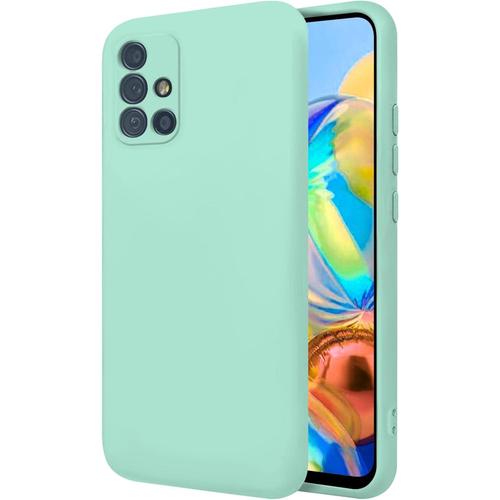 Coque Pour Samsung Galaxy A71 6.7"" Étui Rigide Turquoise Silicone Liquide Premium Doux Doublure Intérieure En Microfibre Protège L'appareil Photo Antidérapant Résistant Saleté Rayures