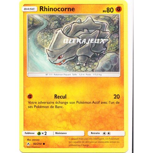 Pokémon - 92/214 - Rhinocorne - Sl10 - Soleil Et Lune - Alliance Infaillible - Commune