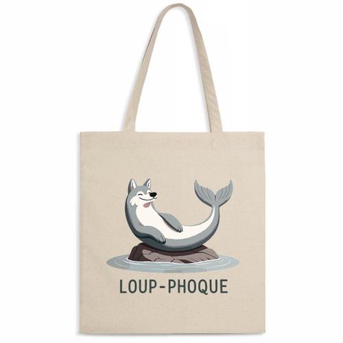 Tote bag "Loup-Phoque" - Confectionné en France - Sac en toile coton 100% bio - Cadeau Animaux Anniversaire Humour original rigolo