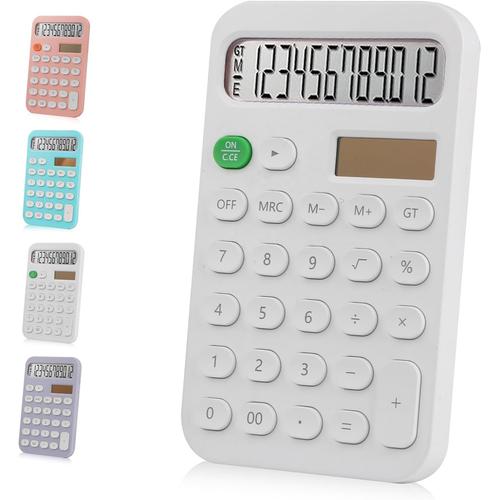 Calculatrice de bureau, batterie double alimentation et calculatrice solaire couleur bonbon, calculatrice de bureau colorée avec grand écran LCD à 12 chiffres pour bureau, école, maison et