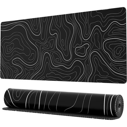 ¿ Grand tapis de souris de jeu, sous-main minimaliste et cool pour clavier et souris, 80 x 30 x 0,3 cm, imprimé carte topographique, noir