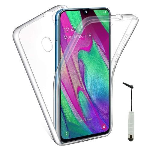 Coque Avant Et Arrière Silicone Pour Samsung Galaxy A40 5.9" 360° Protection Intégrale - Transparent + Mini Stylet