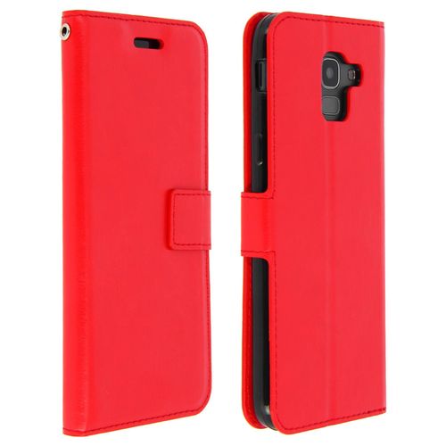 Housse Folio Samsung Galaxy J6 Etui Porte Carte Fonction Support - Rouge