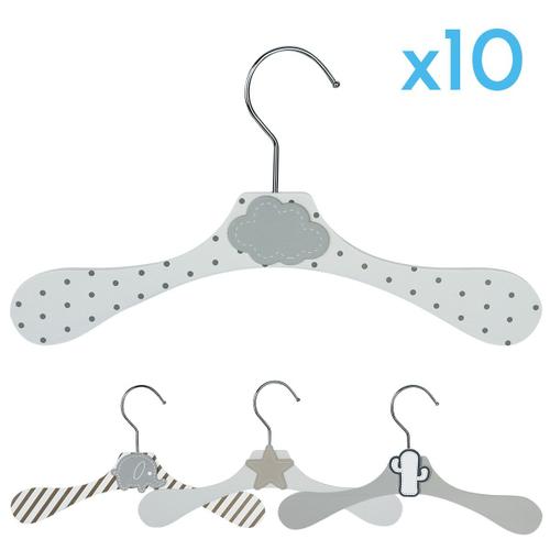 Monsieur Bebe Lot De 10 Cintres En Bois 28 Cm Pour Enfant Avec Crochet Pivotant Cintre Blanc A Pois Gris Et Nuage Gris Rakuten