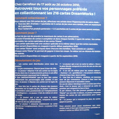 162 Cartes DreamWorks - Album Carrefour 2010 Presque Complet