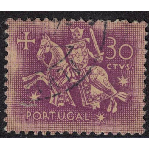Portugal 1953 Oblitéré Used Chevalier Sceau Du Roi D. Dinis 30 Centavos Lilas Rouge Su