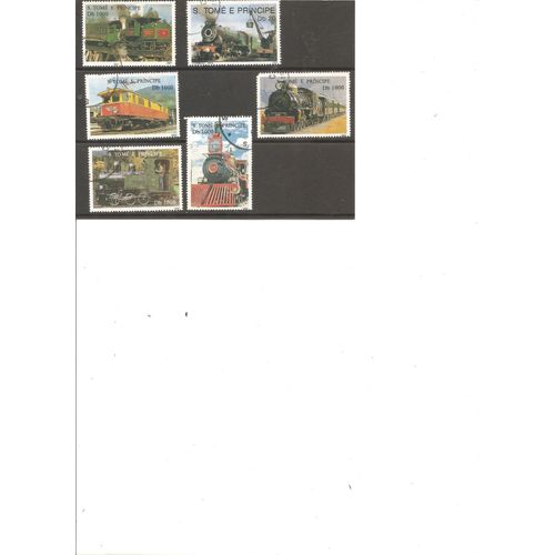 6 Timbres Obliteres Saint Thomas Et Prince Trains Et Locomotives