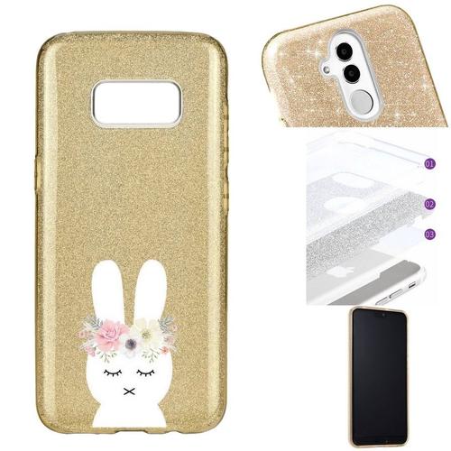 Coque Galaxy S8 Glitter Paillettes Dore Lapin Fleur Rabbit Cute Kawaii