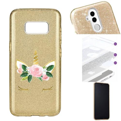 Coque Galaxy S8 Glitter Paillettes Dore Licorne Eyes Liberty Fleur Unicorn