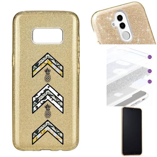 Coque Galaxy S8 Plus Glitter Paillettes Dore Army Ananas Marbre