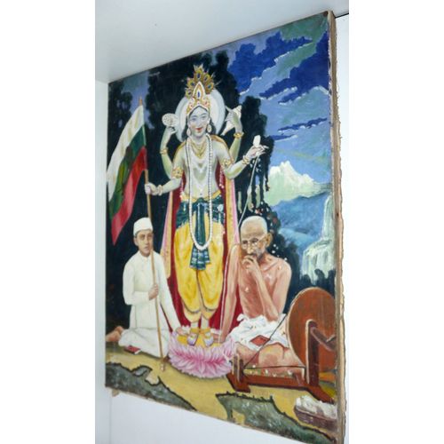 Mahatma Gandhi, Déesse Indienne Divinité, Drapeau Indien 1921, Huile Sur Toile
