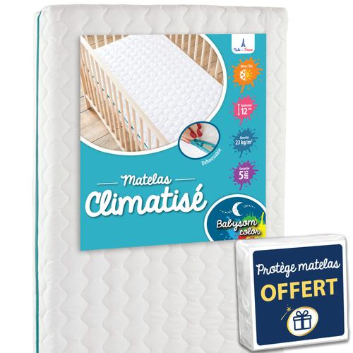 Babysom - Matelas Bébé Climatisé + 1 Protège Matelas Imperméable Offert - 70x140cmcm - Déhoussable - Epaisseur 12cm